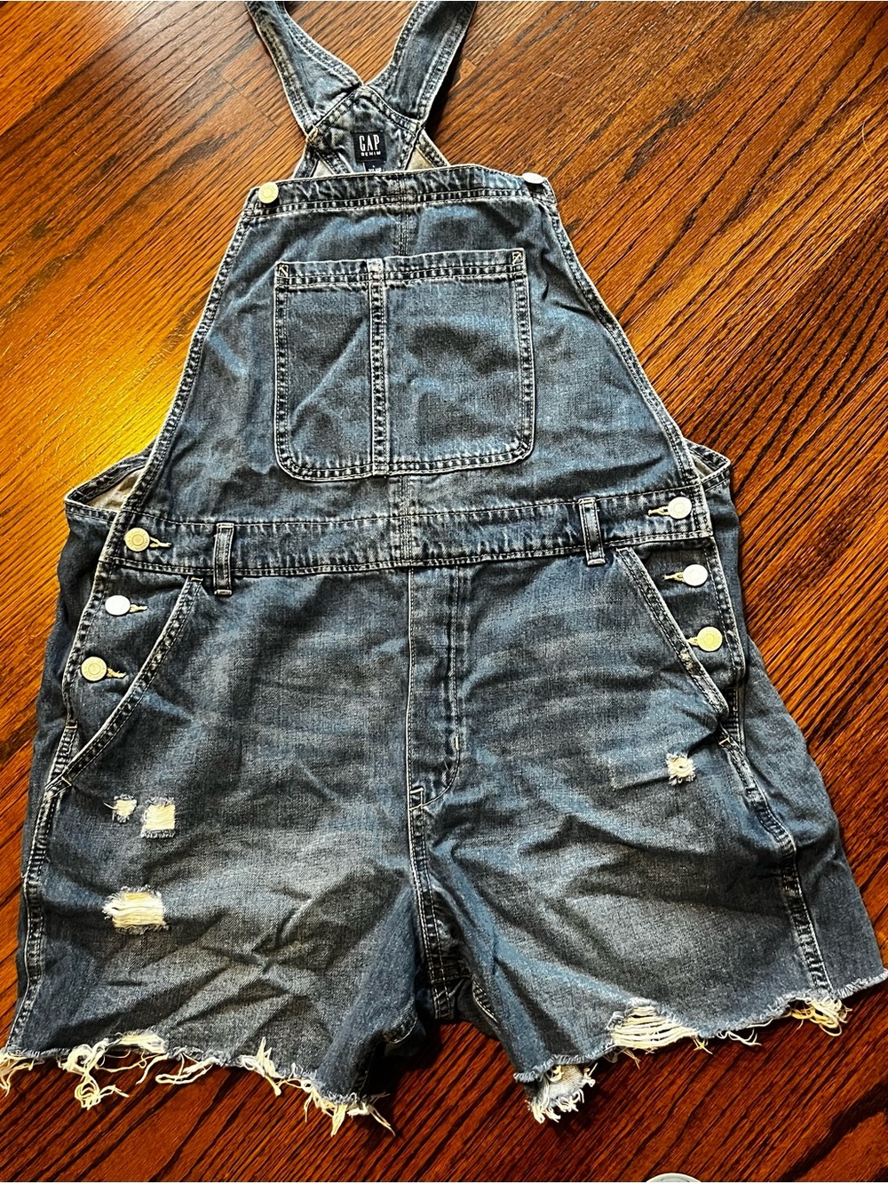 GAP Distressed Denim Short Overalls - Dark Wash New M